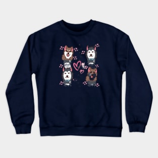 4 Husky Dogs with Hearts Crewneck Sweatshirt